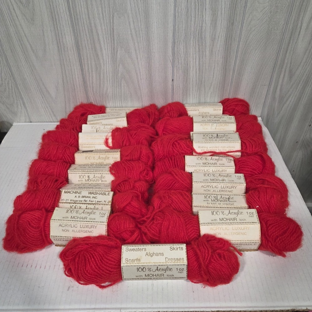 A.B. Brian Fair Lawn, NJ x19 Red 100% Acrylic with Mohair Look 1 oz Yarn Vtg